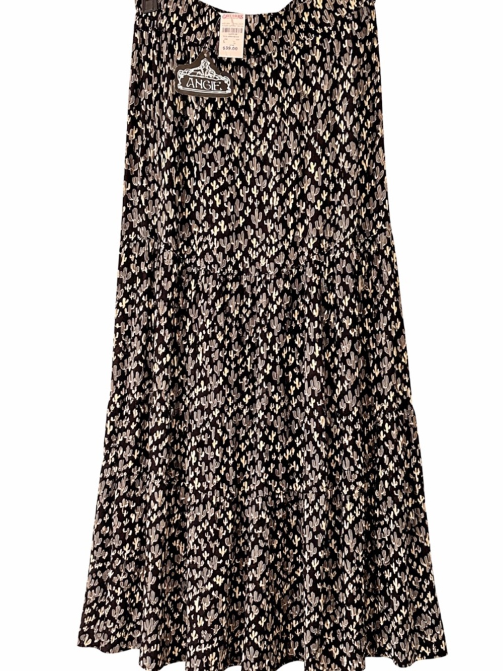 Angie Black and Cream Cactus Print Maxi Skirt with Side Slit. 🌵👢 - Picture 2 of 4